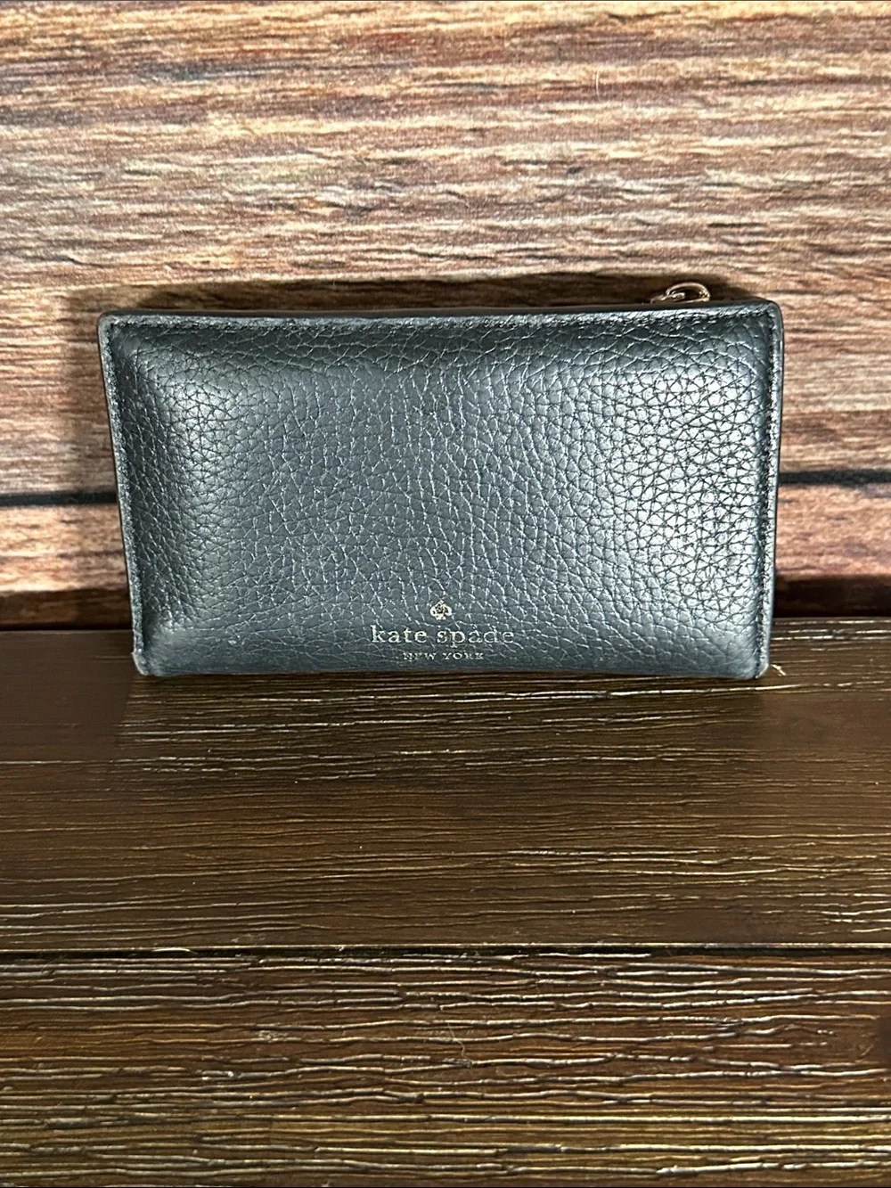 kate spade Black Leather Hayes Street Mikey Bow Tassel Zip Card Wallet